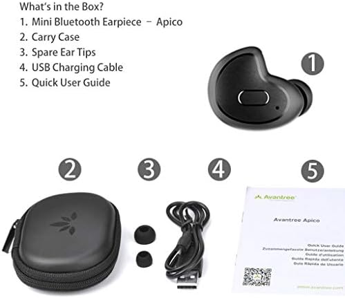 Avantree Apico Mini Bluetooth Earbud, во кој има невидливо слушалка, Snug Fit, само за употреба на десното уво, не за повик, мала безжична слушалка за возење со мотоцикли, GPS, подкасти, ауд