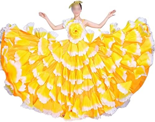 Ccbuy Womenенски забава фустан пламен ливчиња фустан шпански фустан со бикови, фустан за танцување со танцување долг фустан за танцување