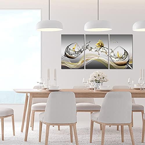 Вансеинг 3 парчиња модерна платна wallидна уметност вино во стакло сликарство слика едриличар во црвено вино чаша платно галерија завиткана дома кујна постелнина ка