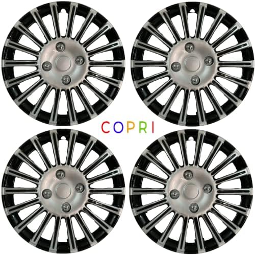 Копри сет од 4-та тркала од 13 инчи сребрено-црно Hubcap Snap-on Fit Fits Seat