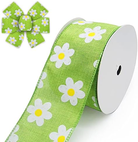 Цветни панделки за лакови за лакови, завиткани подароци, цветни зелени панделки за декорација DIY занаети, 2,48 x 10 јарди пролет жичен