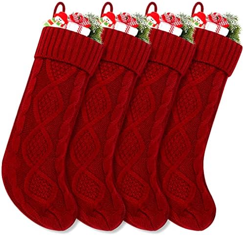 Стефорд 4 Пакет Божиќ Чорапи, 18 Голема Големина Кабел Плетени Божиќ Чорапи Подароци &засилувач; Украси За Семејството Одмор Божиќ Декор,