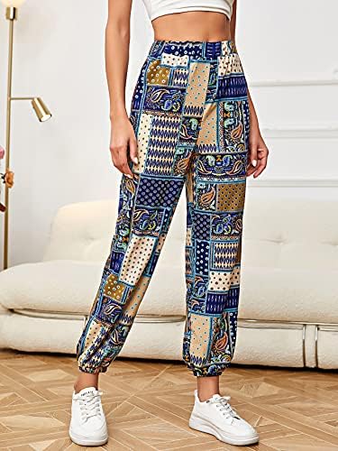 Wdiирара женски харем јога џогер панталони Boho Paisley Print Loose панталони со џебови