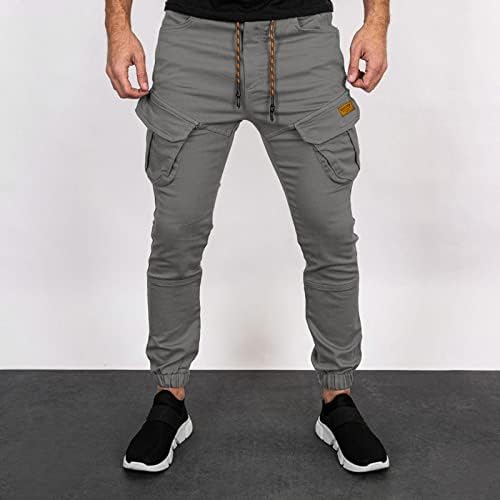 Голем машка памук четири сезони мода едноставна цврста боја еластична половината комбинезии обични панталони мажи карго панталони мега