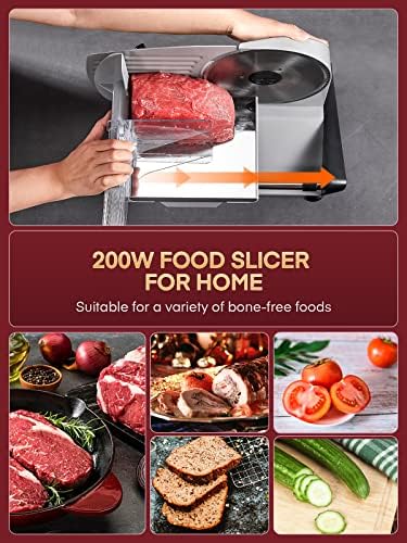Fohere 200W Slicer за месо за домашна употреба, електрична храна со електрична храна со две сечила од не'рѓосувачки челик од 7,5