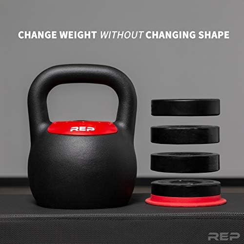 Rep фитнес прилагодлив kettlebell со облога со мат во прав - брзо изберете од повеќе опции за тежина на KG или LB за HIIT и вежби за вкрстена обука