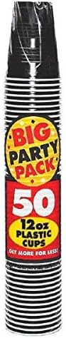 Пластични чаши за големи забави АМСКАН, 50 брои, џет црно и џет црно десерт хартиени плочи Биг партиски пакет - 6 3/4 “, 50CT