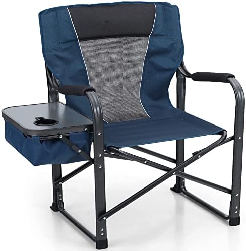 АЛФА камп директор претседател на стол за преклопување на кампување со странична табела со тешка преносна столица со држач за купови, ладилник,