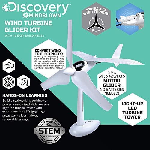 Discovery Kids #Mindblown Wind Turbine Fulbine Flider, STEM Science Experiment For Kids, Fun Engineering Project за момчиња и девојчиња, моторизиран едриличар на зелена енергија, без батерии + LED светла