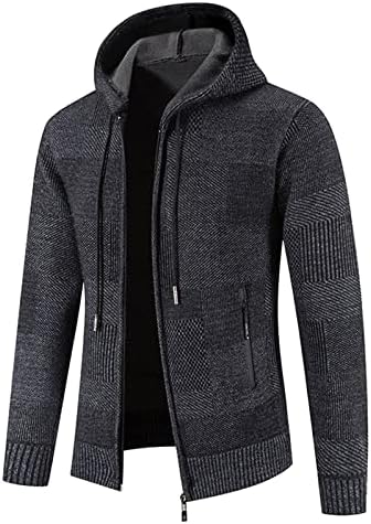 Јакни за кардиган за џемпери за мажи, есен зимски патент кариран бучен плетен качулка топла тенок вклопувачки обична надворешна облека