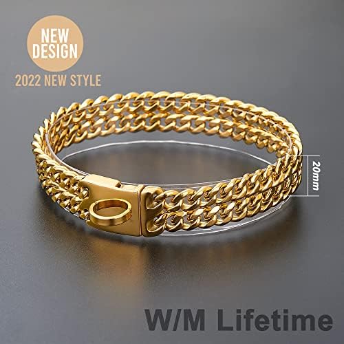W/w Lifetime Златен кучен ланец јака одење метален ланец јака со дизајн безбедна тока, кубански линк силен доказ за џвакање со