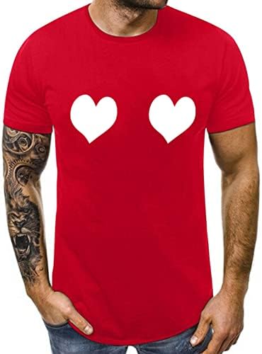 Валентин, кои одговараат на маицата кошули за парови усни, сакаат срце, принт на срце, кратки ракави на вратот, врвови на вратот, маж и жена лабава
