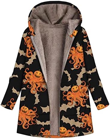 FMCHICO Зимски палта за жени Зимски слободно време печатено качулка со качулка, плишана јакна од руно јакна од рововска облека со џебови со џебови