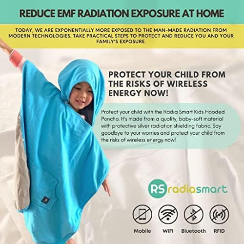 Radia Smart Emf Protection Children Poncho - Blakено зрачење, 5G анти -зрачење, носење на фарадејски ќебе, RF Shilding, WiFi Blocker, заштитна