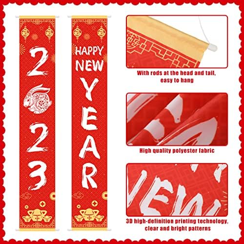 Vihose среќна нова година банер кинеска нова година 2023 година тремот знак со 2 парчиња кинески фенери за црвена хартија среќна