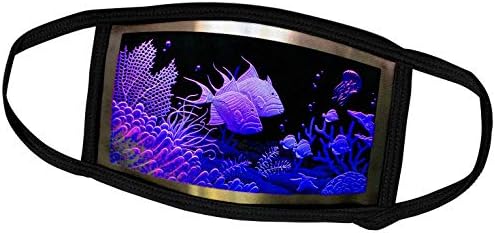 3дроза Неонски Виолетова Риба Во Аквариумска Метална Рамка со Корали и Океан. - Покривки За Лице