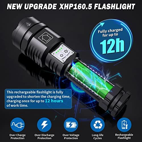 Фенерски светла High Lumens 150000, Super Bright Super Bright XHP160.5 LED фенерче, тактичка фенерче со голема моќност, 6 режими, водоотпорни,
