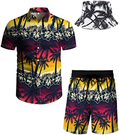 Облека За плажа Кошули Шорцеви Сет: Јаогро машка 2 Парче Соодветна Хавајска Цветна Фестивалска Облека