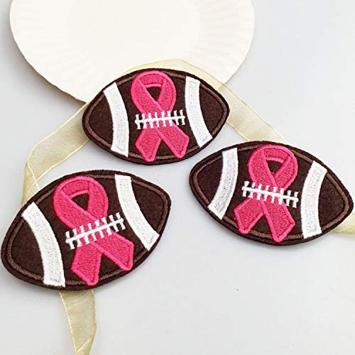 2,75 x 2 12 парчиња Американски фудбалски розов панделка за рак на дојка извезени закрпи железо на апликација машина за вез за везење