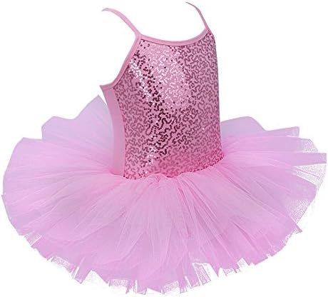 Детски девојчиња девојки, секвенциран балет балет балерина балерина леотарска облека, носат костуми розови 5-6
