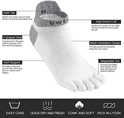 Чорапови на пети Vwell за мажи/жени, CoolMax Пет чорапи со прсти, атлетски чорапи со високи перформанси сега покажуваат