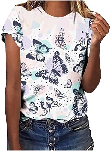 Блуза мета за дами краток 1/2 ракав 2023 памучен брод врат пеперутка цветна графичка бренд основна маичка ае