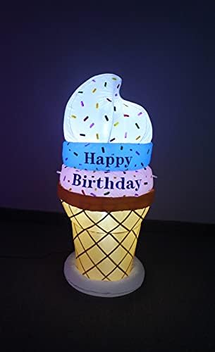 BZB стока 4 стапала висока надувување среќен роденден триколор сладолед конус пред-осветлена LED светла на отворено затворен декор