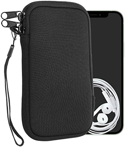 KWMobile Neoprene телефонска торбичка големина L - 6,5 - Универзална мобилна ракав мобилна торба со патент, лента за зглоб - црна