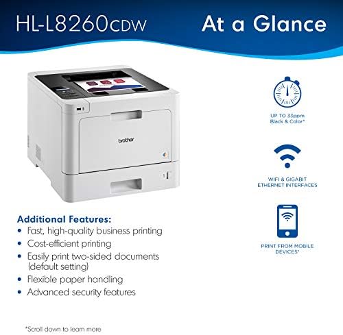 Брат HL-L8260CDW Бизнис Боја Ласерски Дуплекс Печатач, етернет и wi-Fi поврзување, вклучува Висок Принос Тонер-Мало Пакување