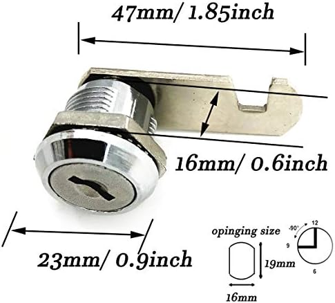 XMHF 16mm Цилиндар Камера Заклучување Поштенско Сандаче Кабинет Шкаф Фиока Мебел Алатка Кутија Шкафче, 90 Степен Ротација, Отвора Спротивно Од
