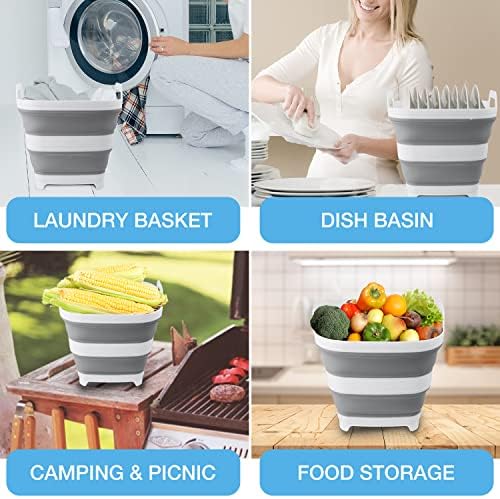 Thanstar склопувачки преклопен мијалник за мијалник за миење садови за миење слив со рачки за носење преносен басен за јадење за кампување на отворено, кујна, РВ - 2,8 гал