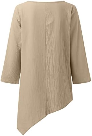 Облека за постелнина Kcjgikpok за жени, цветна шема отпечатена 3/4 ракав екипаж лабава постелнина маици женски тренинзи кошули