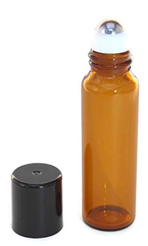 HS Healthy Solutions Glassware 72 Amber Glass 5 ml ролни стаклени шишиња со 72 ролери за не'рѓосувачки челик на топки - Пополнување на ароматерапија