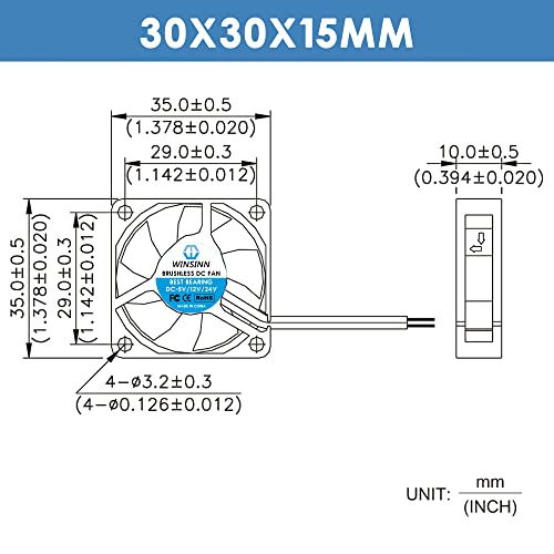 Winsinn 35mm Fan 5V двојна топка лежиште без четка 3510 35x10mm - голема брзина