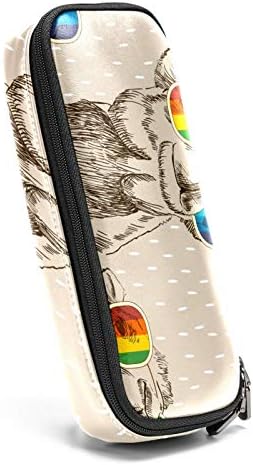 Векторска скица на камила со очила 84x55in кожен молив со молив, торба со пенкало со двоен патенти торбички за чување торби за