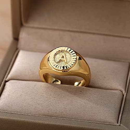 Ttndstore Vintage Почетна буква со потписи прстени за жени ringвонење околу златно писмо прстен венчален накит-98779