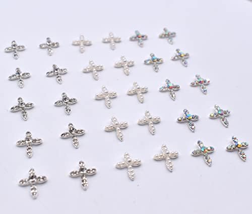 LIFOOST 30PCS Cross Nail Charms For Nail Art 3D Luxury Rhinestones Cross Jewelrys Crystal Nail Studs со рамен бек за жени акрилни