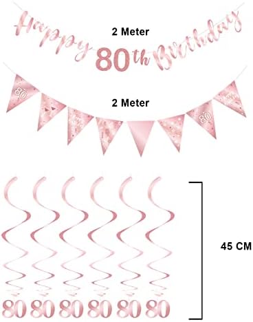 80 -ти комплет за декорација на роденден за жени, среќен 80 -ти роденденски банер за пробивање вртења, транспарент на триаголник знаме