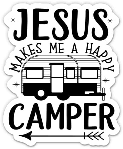 Исус ме прави среќна налепница за кампер - налепница за лаптоп 3 - водоотпорен винил за автомобил, телефон, шише со вода - симпатична
