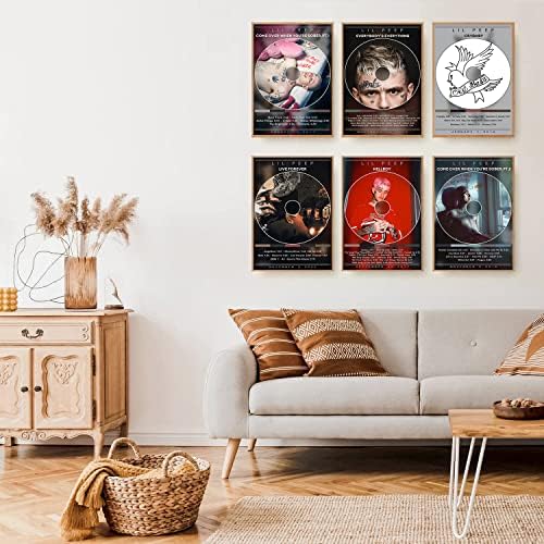 Постери за постери на Лил Постери Корица за музички постер за естетско платно Wallидна уметност за декор со соба Необразен сет од 6