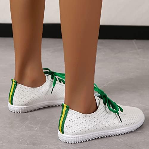 Womenенски обични чевли шема удобна чипка за појавување на спортски чевли со боја, рамни лесни чевли со лесни чевли за лесни кожни чевли