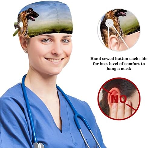 Делфини Работен капа за работа со виножито со прилагодливо капаче за чистење со копчиња и лажна коса зачудувачка за медицинска сестра и доктор