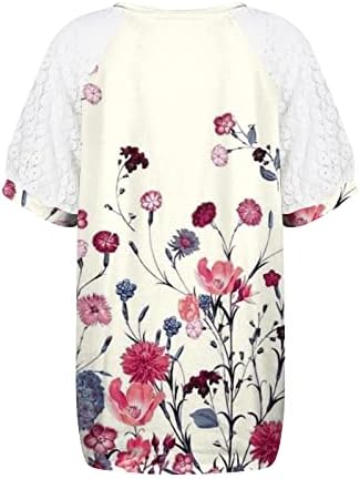 Womenените плус врвови со големина, трендовски чипка од шрапчиња со кратки ракави, модни обични облеки облечени симпатични блузи од туника