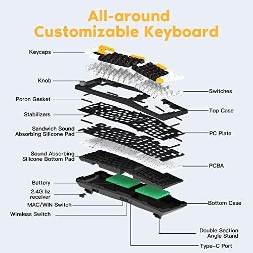 ЕПОМАКЕР Фекер Алис Распоред Заптивка 68-Клуч Топла Заменлива Bluetooth/2.4 Ghz/ Тип-C Жична/Безжична Тастатура За Игри, со 8000mAh Батерија,