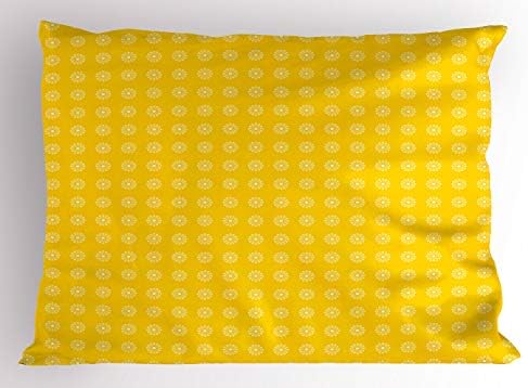 Ambesonne жолта перница срам, хипи цвет Детски 70 -ти ретро тематски образец цветниот дизајн на маргаритки, арт -отпечаток, декоративна стандардна големина печатена перн