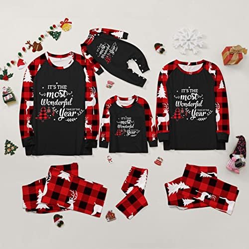 Појавување на семејни пижами ги поставува Божиќните PJ со Божиќни црни мета PJS поставени печатени Божиќни облеки Семејни пижами