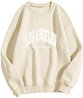 Меладијански преголем преголем дел од Лос Анџелес Калифорнија, печати графички пуловер врвови на екипажот на екипажот со долги