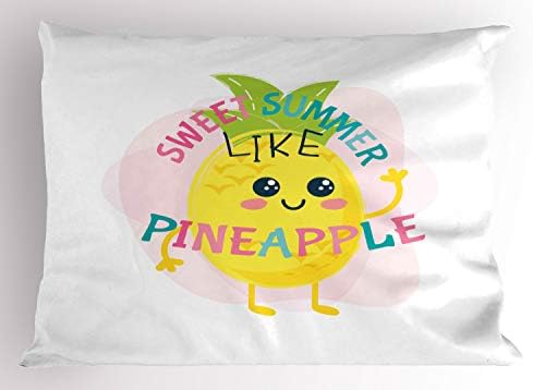 Ambesonne Girl Slogan Pillow Sham, лето како ананас со големи очи овошни хавајски дамички уметнички дела, декоративна стандардна големина