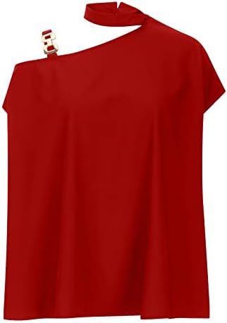 Едно рамо блуза за жени, женски кошули за заптивки за ракави, лежерни лабави врвови, стилски печатени маички