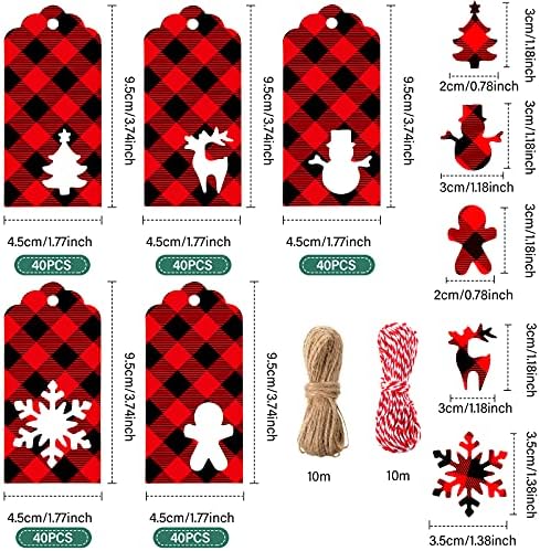 200 парчиња Божиќни карирани хартиени ознаки Крафт обесени етикети за новогодишна елка ирваси снежна снегулка отстранлива шема за името